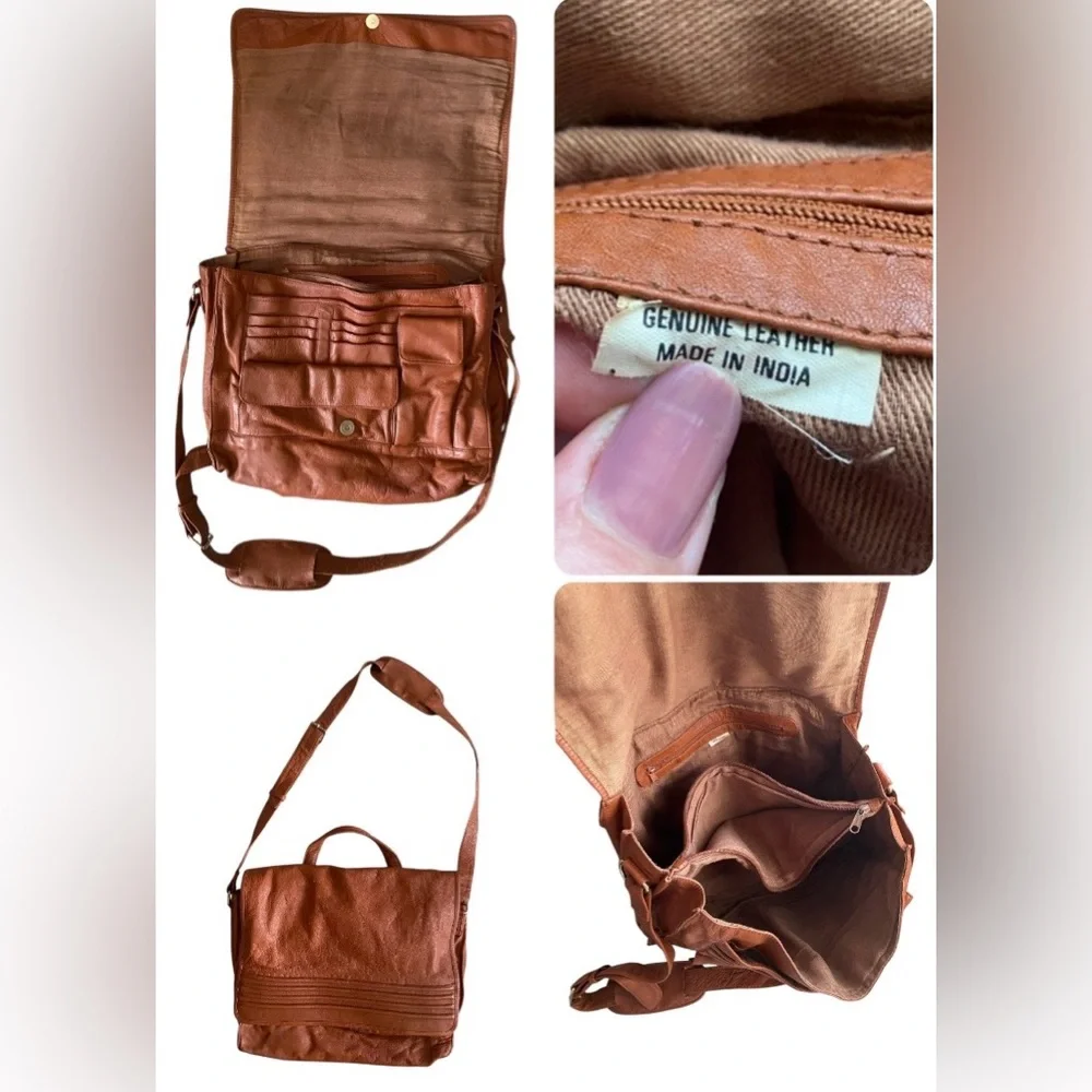 Vintage Genuine Leather Satchel Crossbody Messenger Briefcase Men Bag - Brown